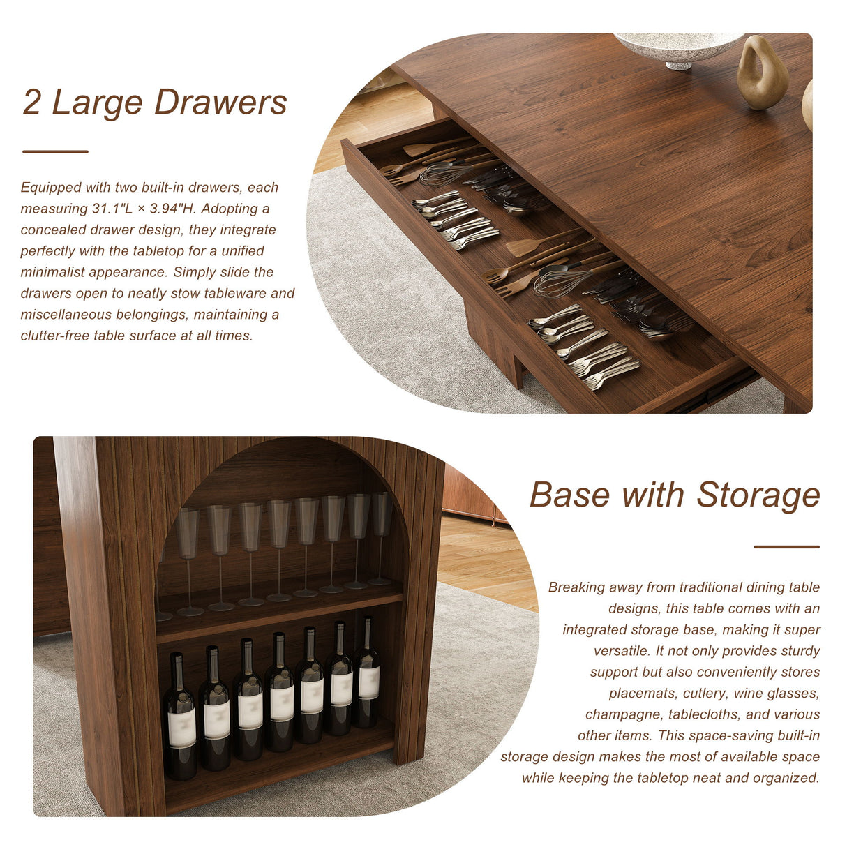 Dining Table With Drawers & Open Storage - Walnut