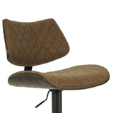 Leland - Adjustable Swivel Curved Back Wood Bar Stool With Faux Leather Seat