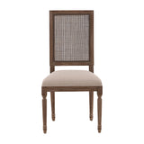 Linen & Oak - Caned Back Side Chair - Dark Brown / Beige
