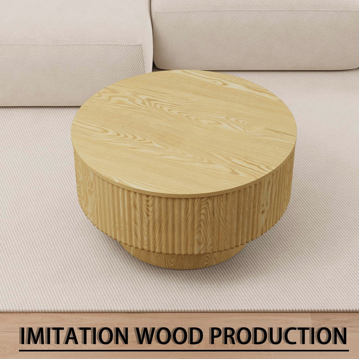 Modern Circular Coffee Table With Stripe Design And Storage Space