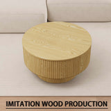 Round Coffee Table With 2 Dining Chairs Set, Ring Striped Design - Beige / Wood