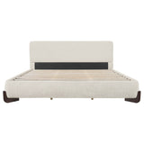 King Upholstered Bed With Slats Support - Beige