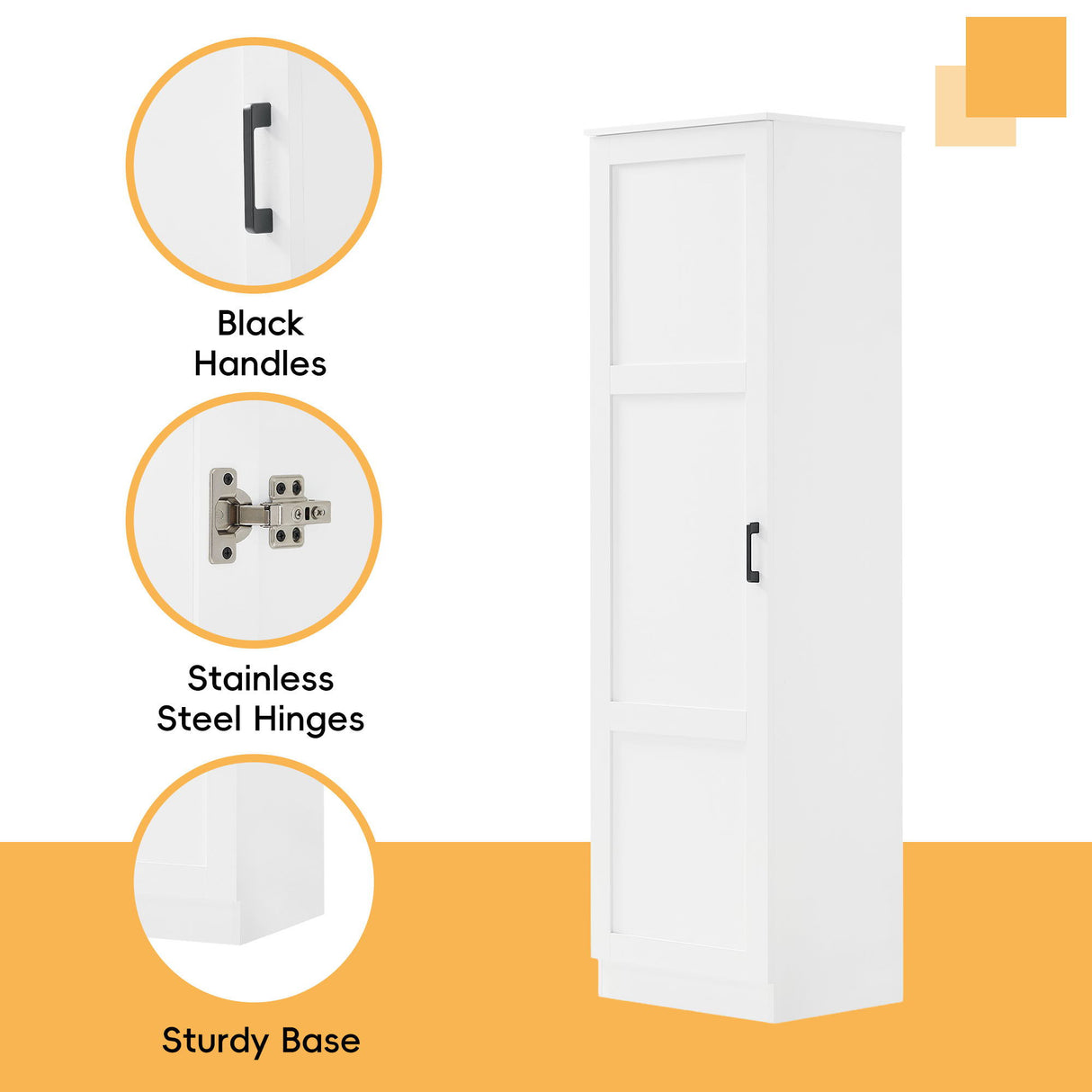 Storage Cabinet With 1 Door And Adjustable Shelf, Rectangle Shape - White