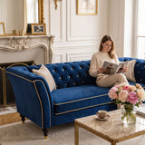 3 Person Sofa With Deep Seat, Tufted Backrest