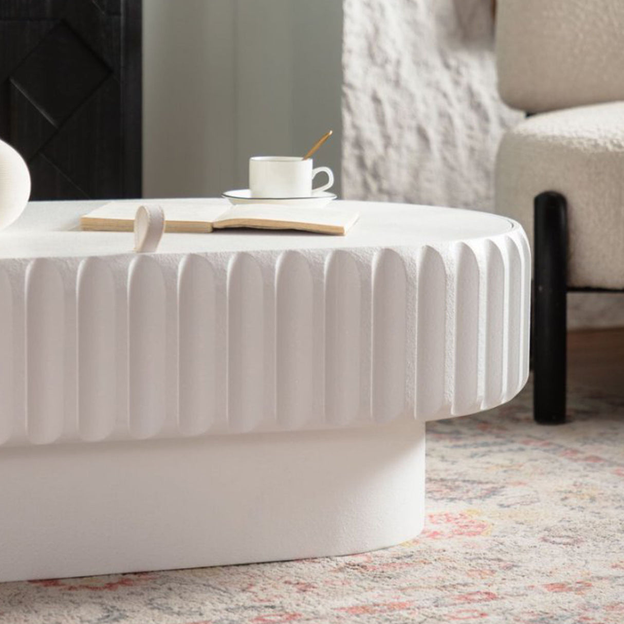 Fluted Storage Table With Lift Off Lid - Cream White