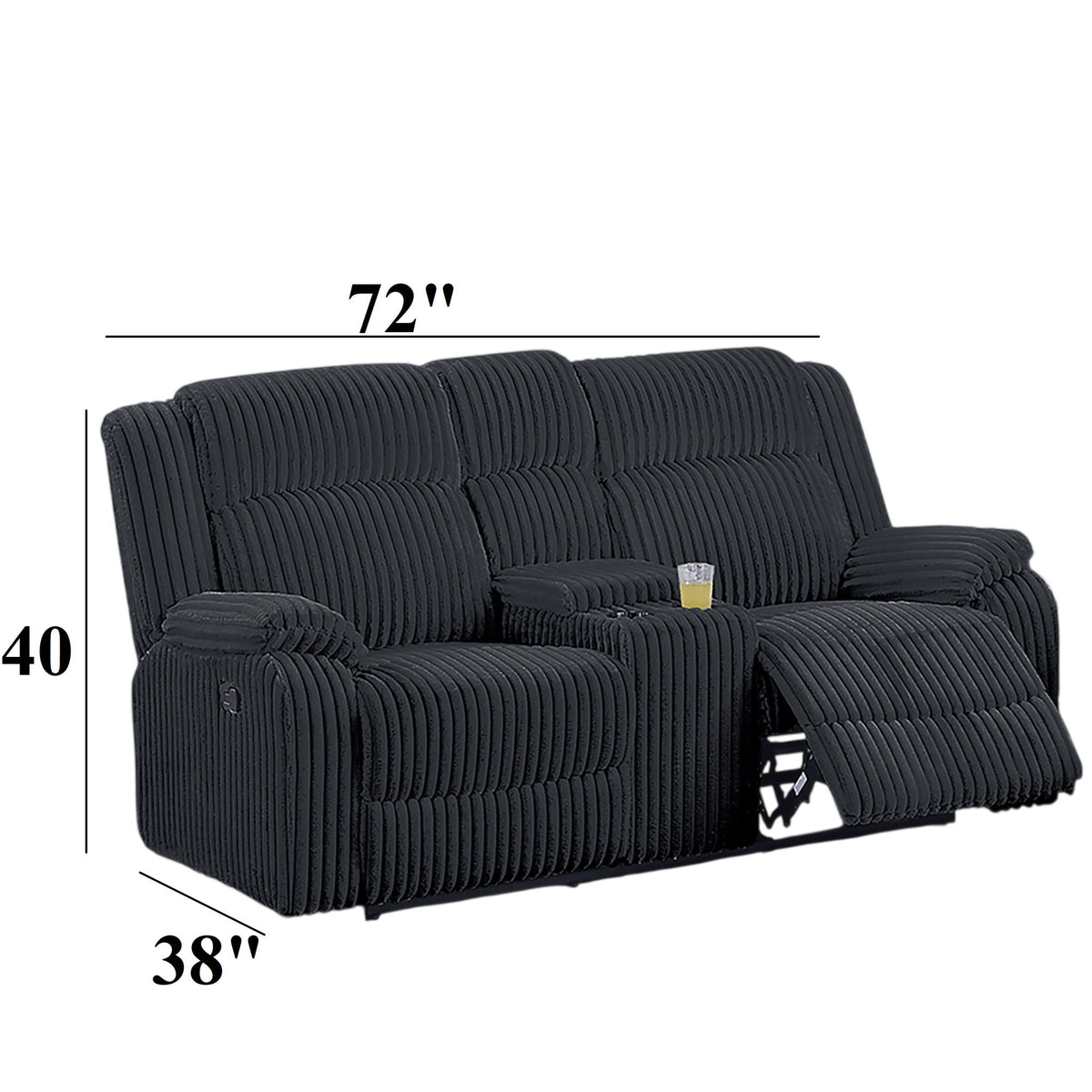 Motion Loveseat Recliner With Console Soft Seat Upholstered For Living Room - Black
