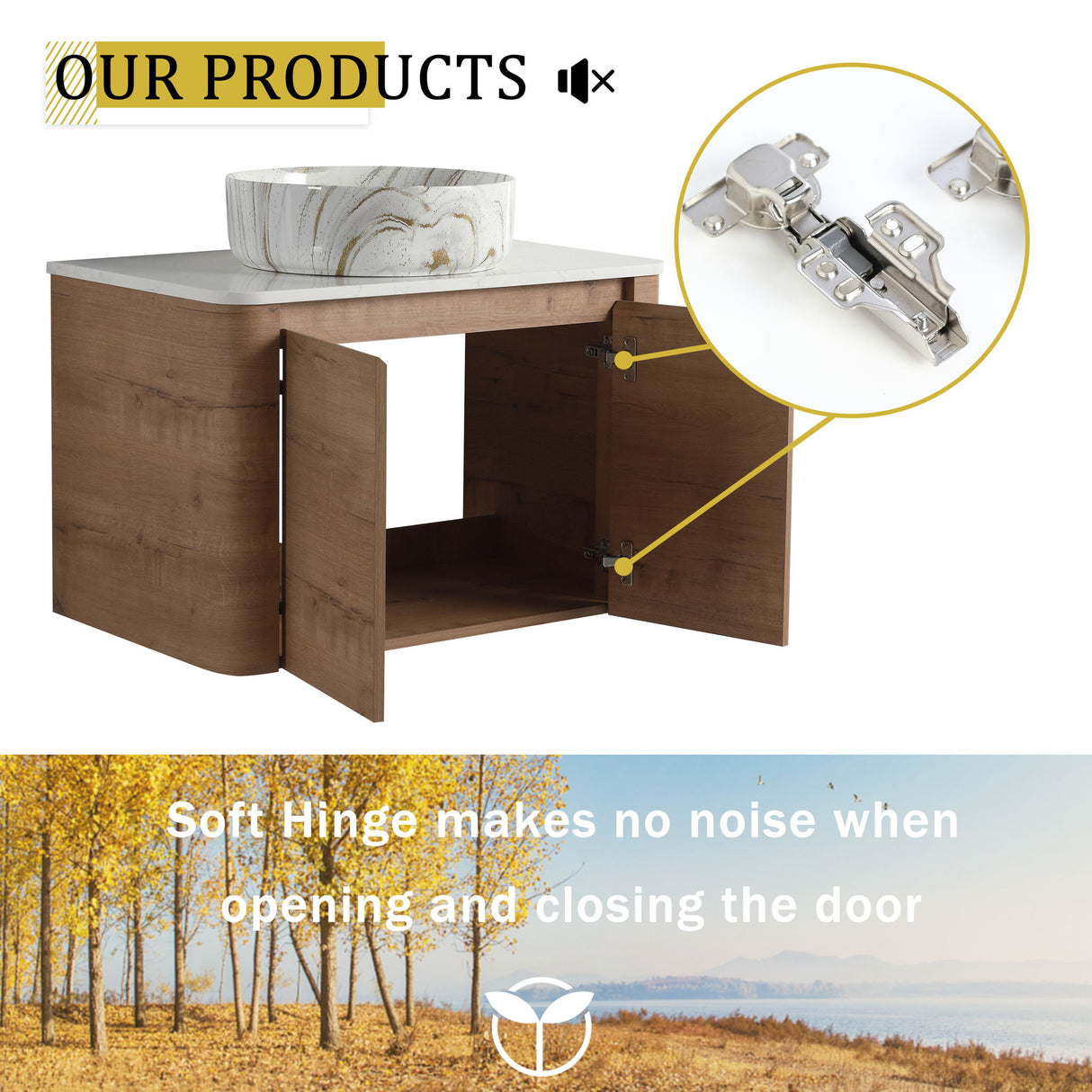 Wall Mounted Bathroom Vanity With Art Sink, 1 Soft Close Door