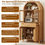 Arched Kitchen Pantry Cabinet With Adjustable Shelves And Barn Door Design
