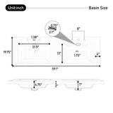 59.1" Minimalist Double Sink Bathroom Vanity With Top, Soft Close Doors & Drawers - White