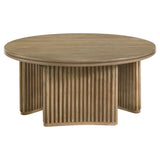 Dreydon - Round Coffee Table With Curved Pedestal Base - Light Brown
