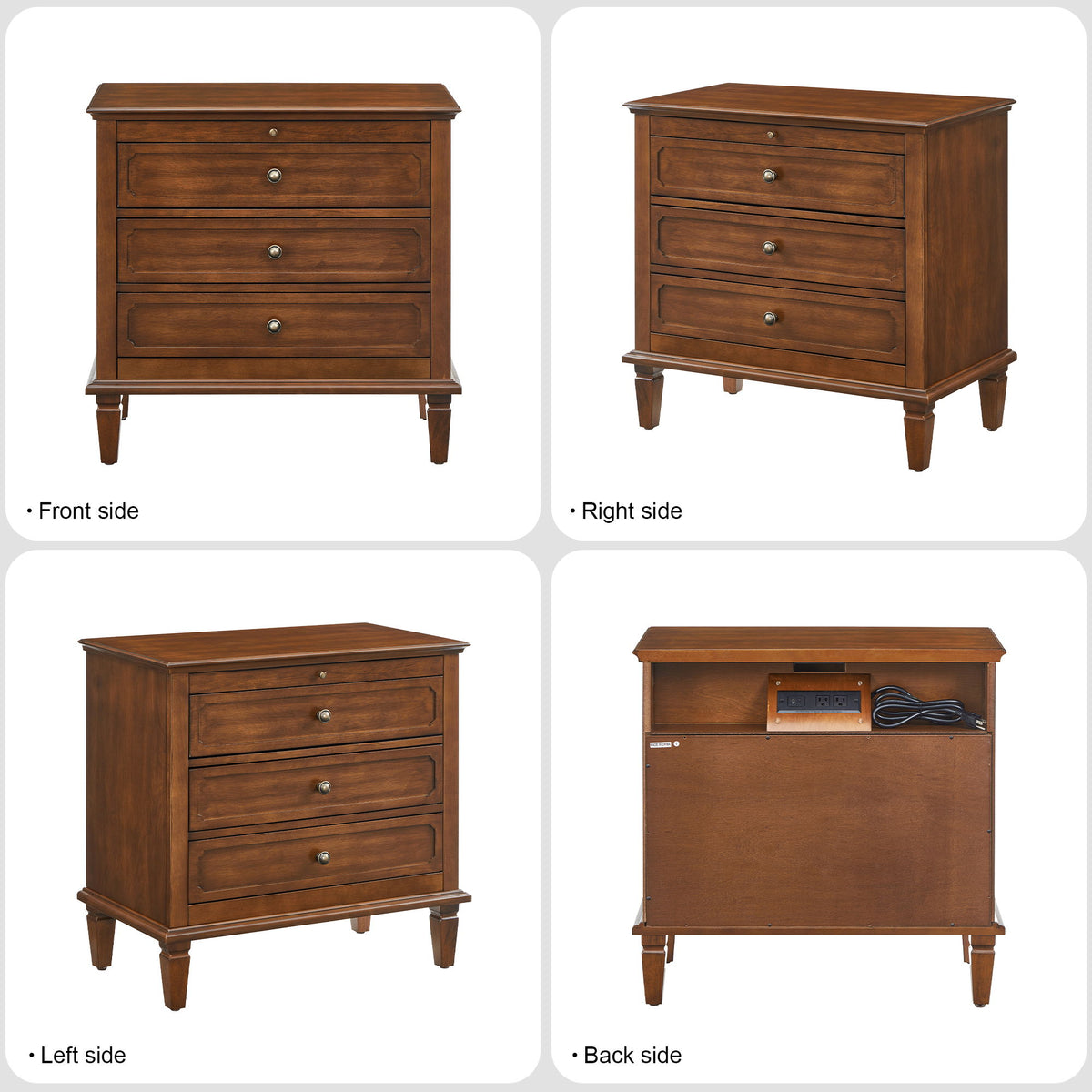 3 Drawer Nightstand With Charging Station, Bedside Table With USB & Type C Port And 2 AC Outlets