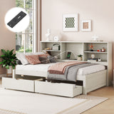 Bed Frame With Side Bookshelves, 2 Drawers, And Built In USB Port