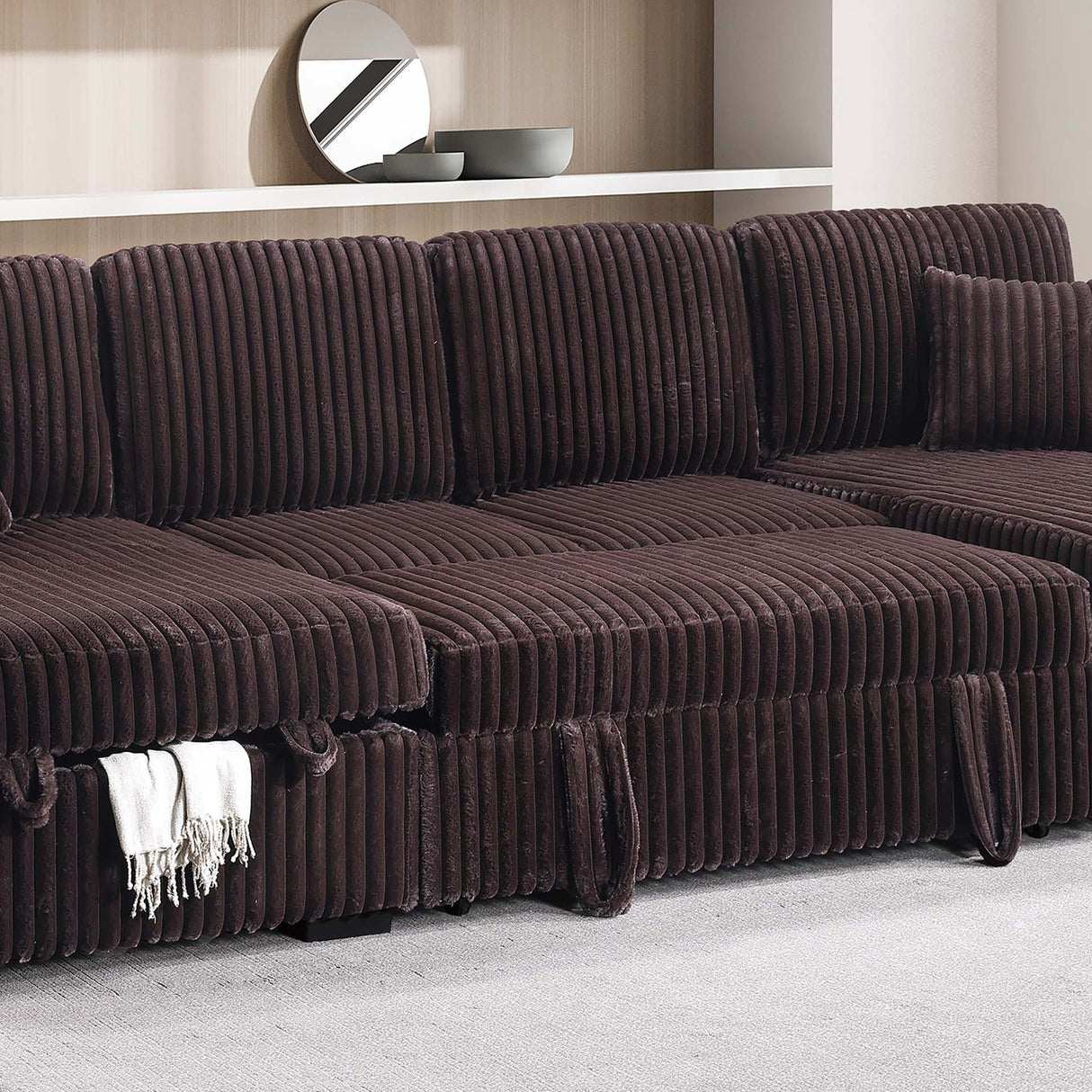Convertible Sectional Upholstered Sleeper Sofa With Storage Chaise