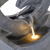 26.77"H Gray Circular Polyresin Outdoor Water Fountain with LED Light, Freestanding Modern Cascading Water Feature for Patio Garden Backyard Decor