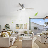 52" 18W LED Ceiling Fan With Dimmable 6 Speed Remote 3 Blade Reversible DC Motor For Living Room - Silver