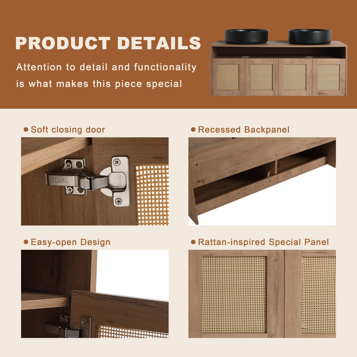 Bathroom Vanity & Art Sink, 2 Soft Close Doors, Float Mounting Design