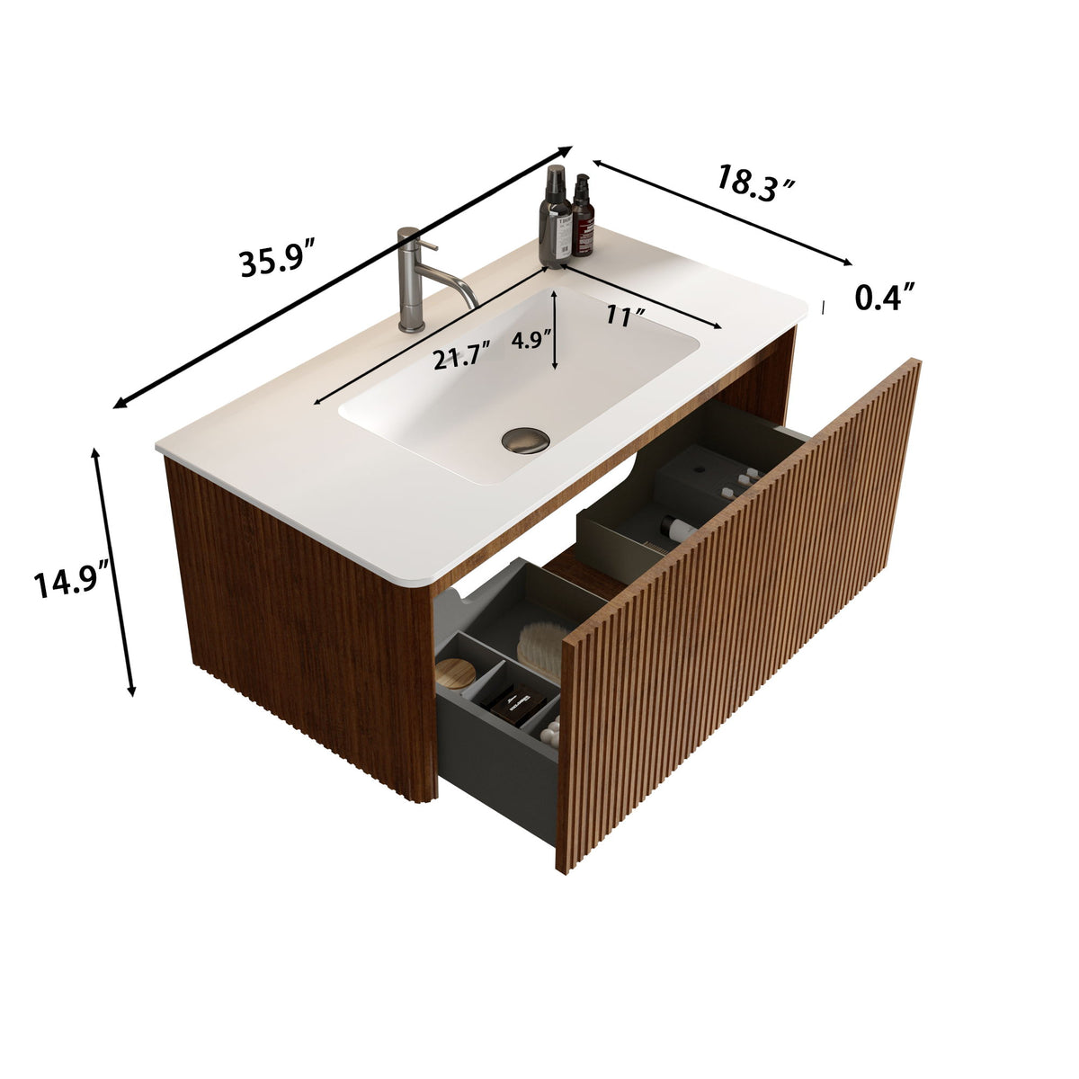 Etna - Striped Bathroom Vanity With Ceramic Sink, Wall Mounted Floating Bathroom Vanity For Modern Bathroom