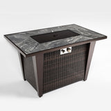 Fire Pit Table, Glass Wind Guard And Rain Cover, Lid - Brown
