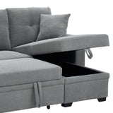 Sleeper Sectional Sofa With Pull Out Bed, Reversible Chaise, Hidden Storage