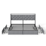 Platform Bed Frame With RGB LED Lights, Charging Station, Storage Headboard & 4 Underbed Drawers