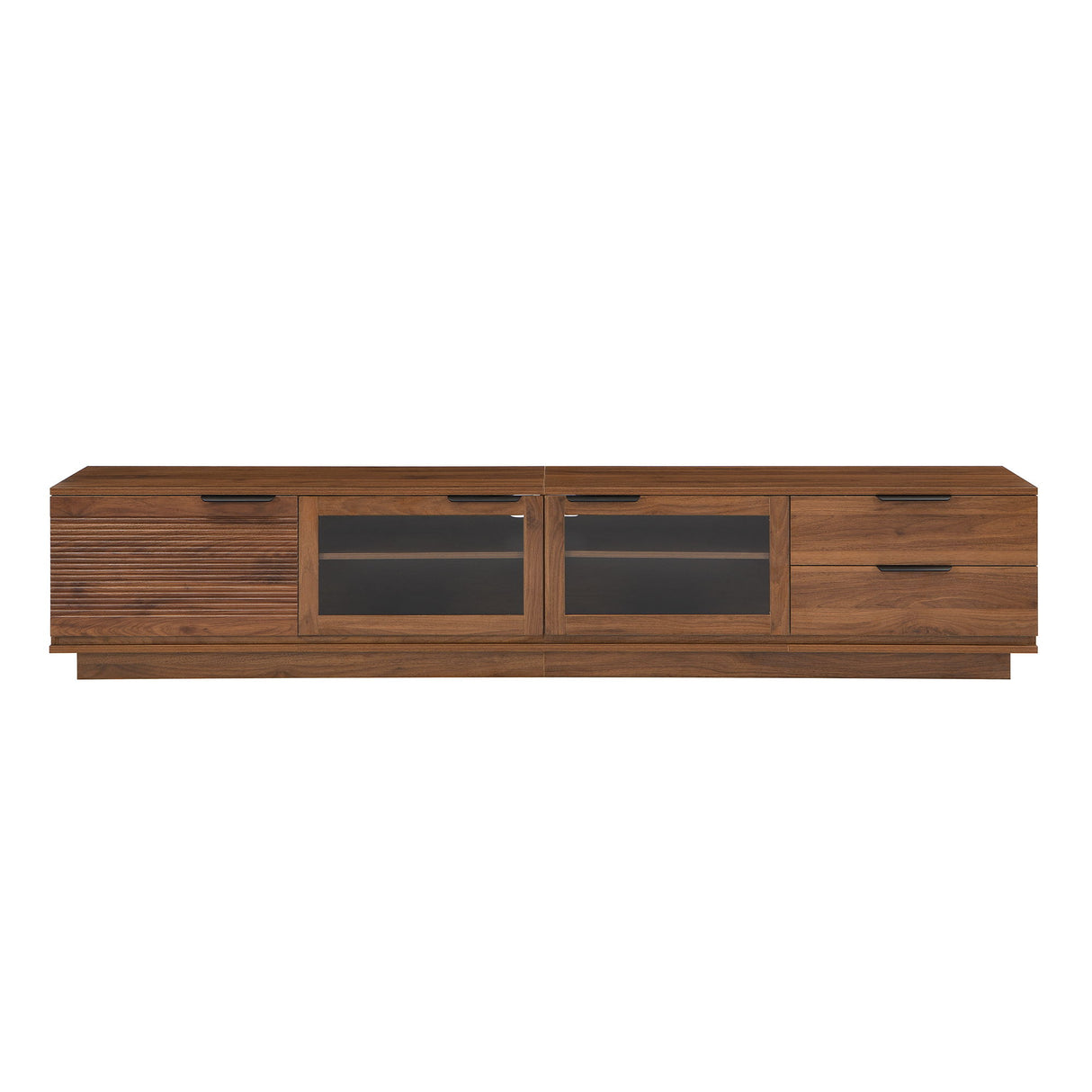 TV Stand With 2 Drawers, Doors & Cable Management, Soft Closing Hinges - Walnut