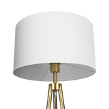 Sway Brassed Gold Floor Lamp with On/Off Switch Triple Legs White Fabric Shade