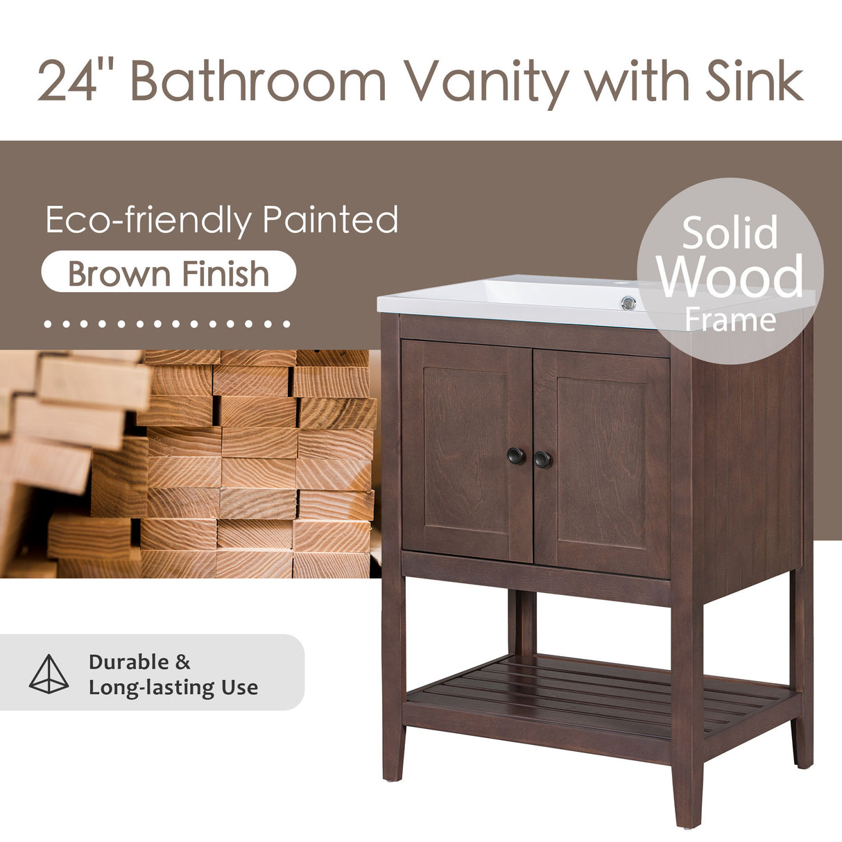 Modern Bathroom Vanity With Sink And Open Shelf