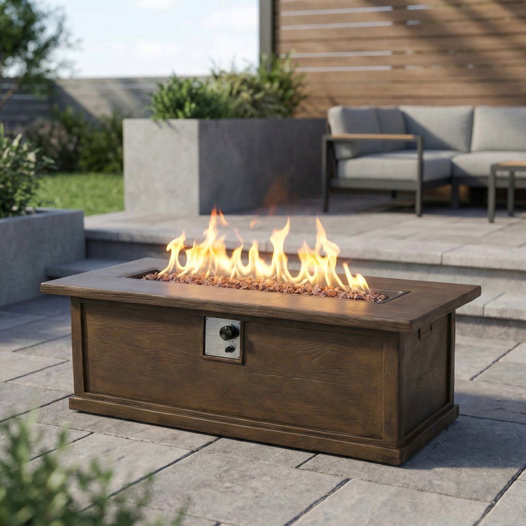 Transitional Rectangular Outdoor Propane Fire Pit Table 56x19in