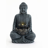 28" Height Zen-Style 2-Tier Meditating Buddha Water Fountain with Pump & LED Light, Outdoor Waterfall & Buddha Statue for Garden, Patio & Backyard
