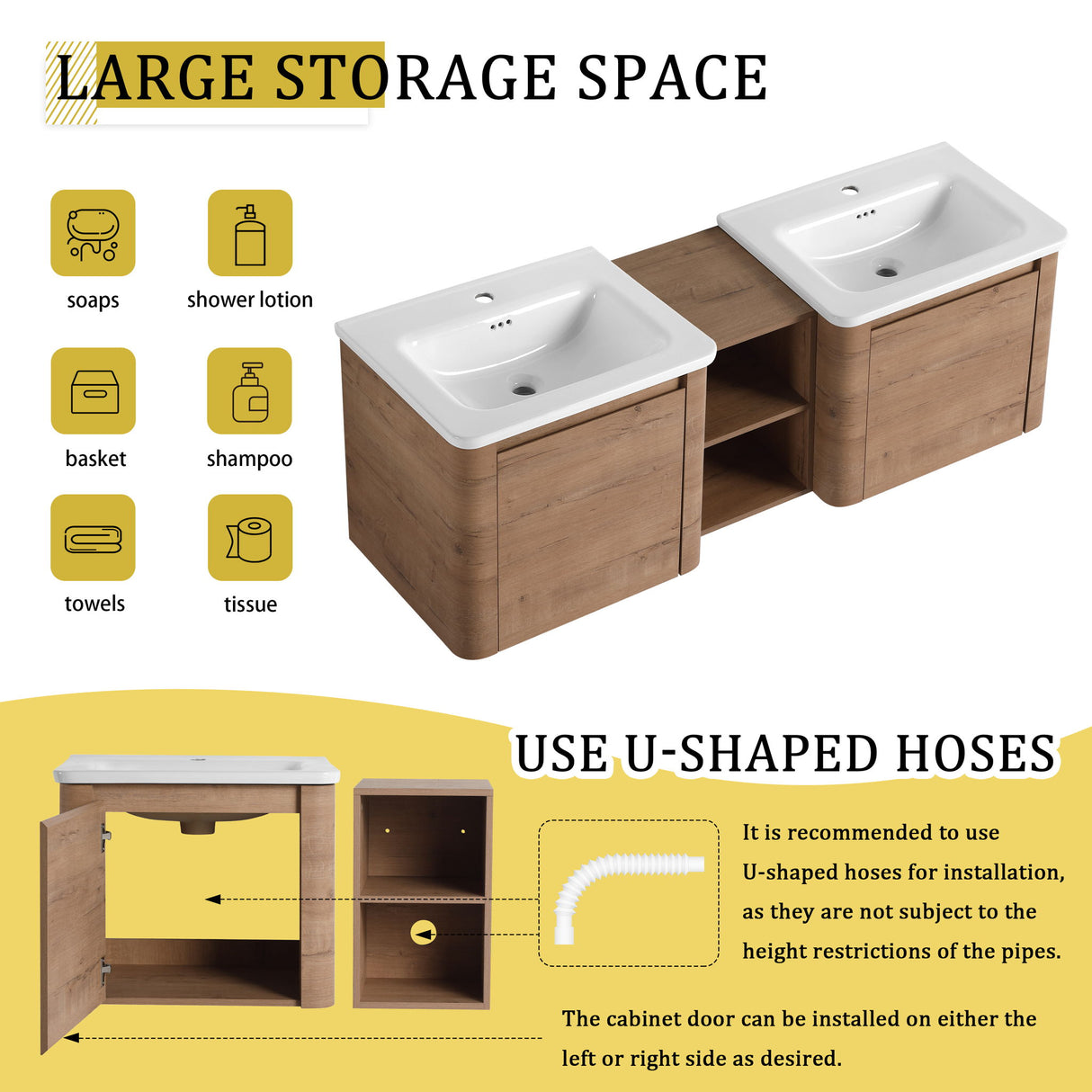 Wall Mounted Bathroom Vanity With Sink And Storage Shelves, Soft Close Doors