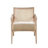 Chair With Cane Inset Back And Upholstered Seat - Light Brown