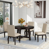 Round Extendable Dining Table Set With 4 Upholstered Chairs