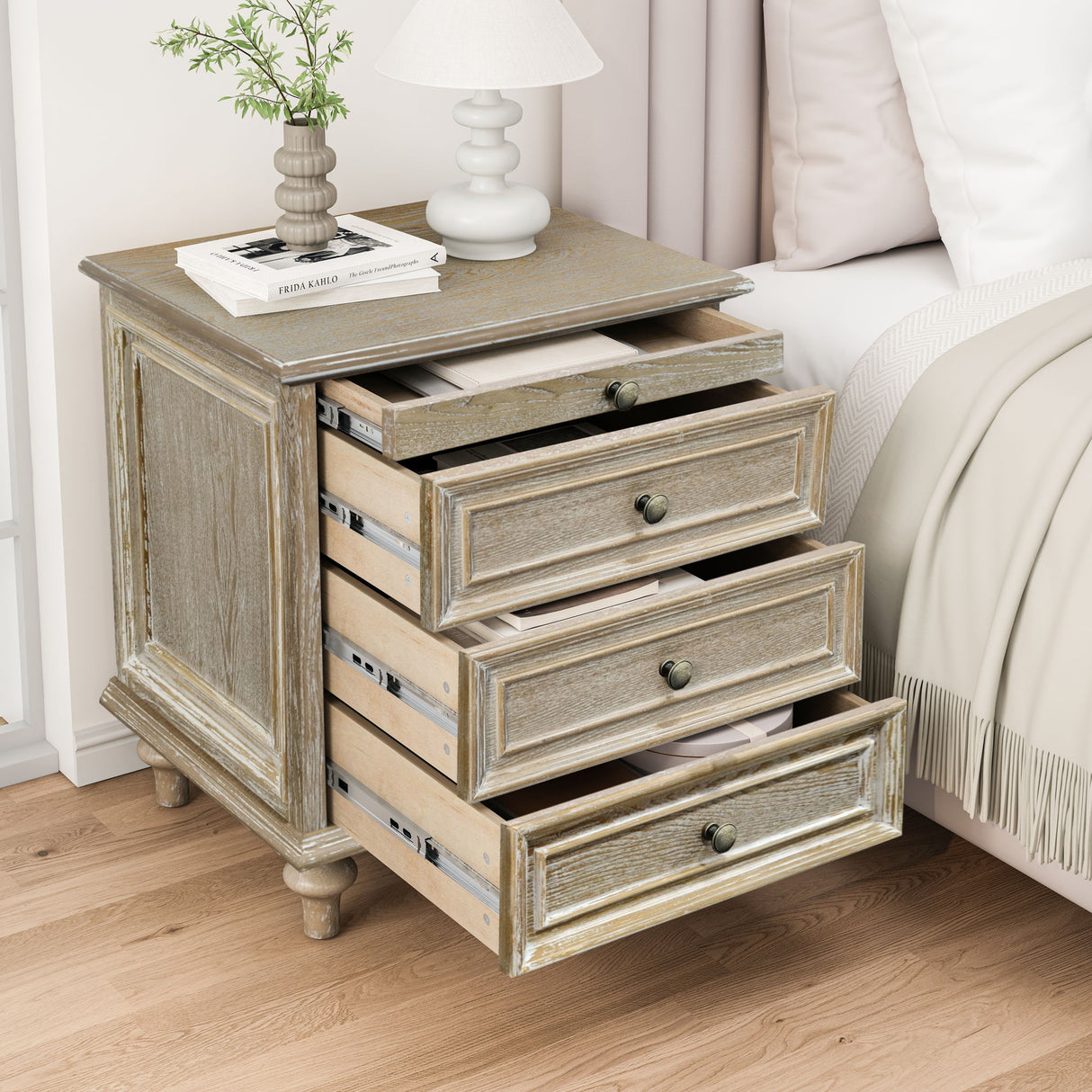 Farmhouse Nightstand With 4 Drawers