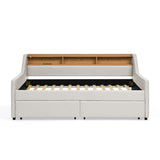 Twin Upholstered Sofa Bed With LED Lights, Storage Drawers, Adjustable Headboard & Wireless Charging - Beige