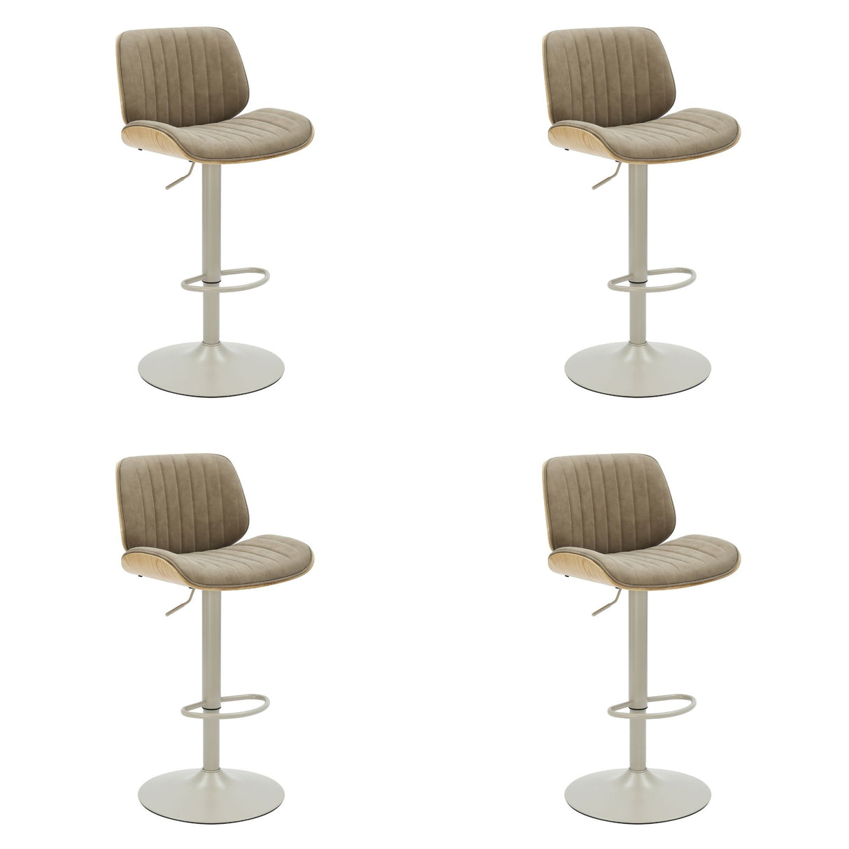 Brock - Adjustable Swivel Curved Back Wood Bar Stool With Faux Leather Seat