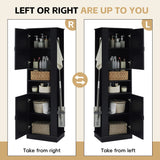 Tall Freestanding Bathroom Storage Cabinet With Adjustable Shelves And Side Hooks Board, Rectangle Design
