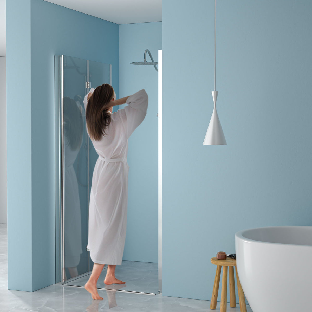 Fold Frameless Shower Door With Tempered Glass - Chrome
