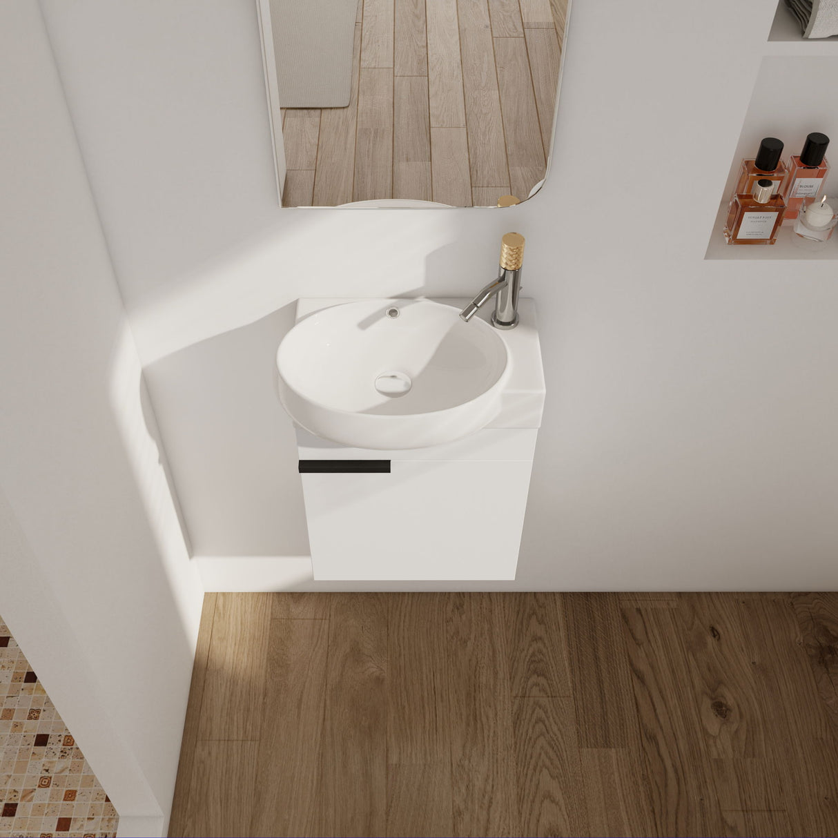 Soft Close Doors Bathroom Vanity With Sink, Compact Wall Mounted Design Basin