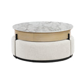 Rounded Storage Coffee Table With 3 Stools