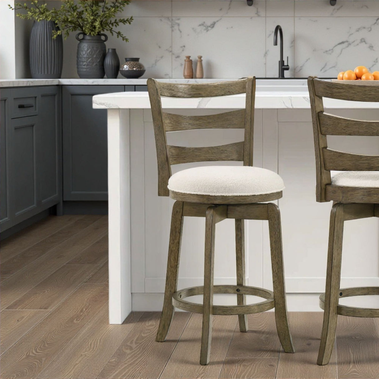 Melindra - Modern Farmhouse Swivel Wood Counter Height Kitchen Bar Stool
