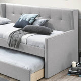 Daybed With Slat Trundle, Button Tufted - Light Gray