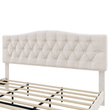 King Upholstered Platform Bed With Curved Adjustable Headboard And Diamond Tufted Details, No Box Spring Needed - Beige