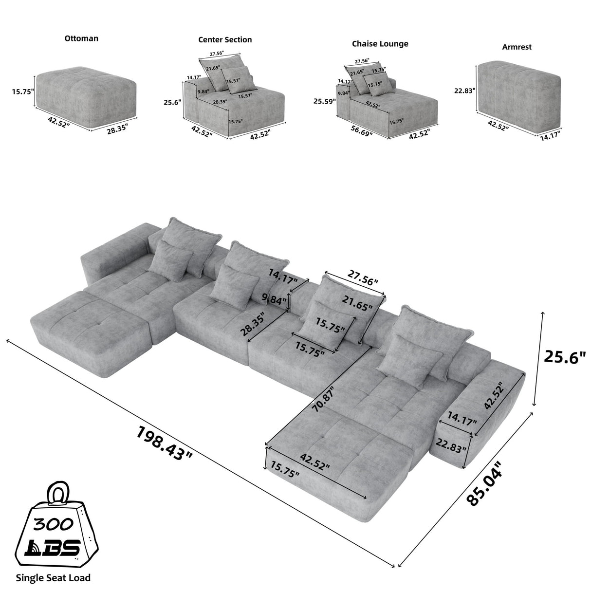 Modern Oversized Diy Combination, Modular Sectional Sofa With Pillows