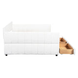 Queen Upholstered Platform Bed With USB Charging And 2 Storage Drawers - White