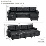 Convertible Sectional Sofa Bed With Pull Out Sleeper And Storage