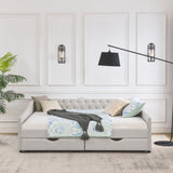 Upholstered Tufted Daybed With 2 Drawers, Waved Arms