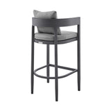 Menorca - Outdoor Patio Counter Height Bar Stool In Aluminum With Gray Cushions