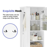 Freestanding Bathroom Storage Cabinet With Adjustable Shelves And Side Hooks Board, Rectangle Design
