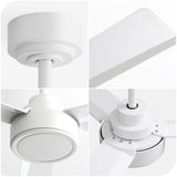 52" Ceiling Fan With Remote Control, 3 Blades, DC Motor, 6 Speed Reversible For Living Room - White