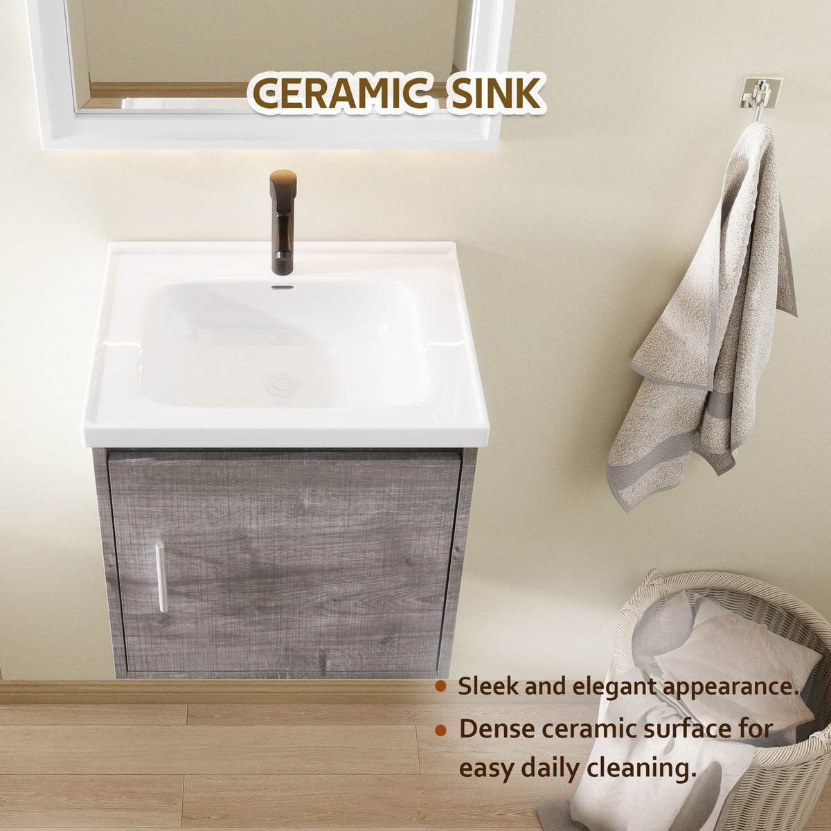 Floating Bathroom Vanity Combo, Wall Mounted Cabinet With Sink & Soft Close Doors For Small Bathrooms